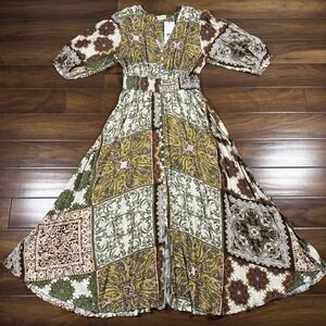 Talisman Women's Size Large Paisley Garden Halo V Neck Midi Maxi Dress